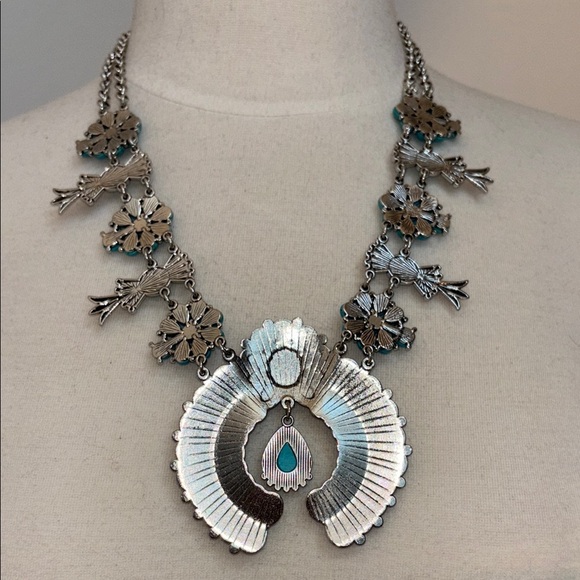 Blue and Silver Squash Blossom Necklace with Turquoise Accents - Picture 6 of 8